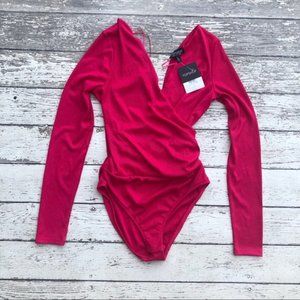 TOPSHOP Ribbed Surplice Bodysuit